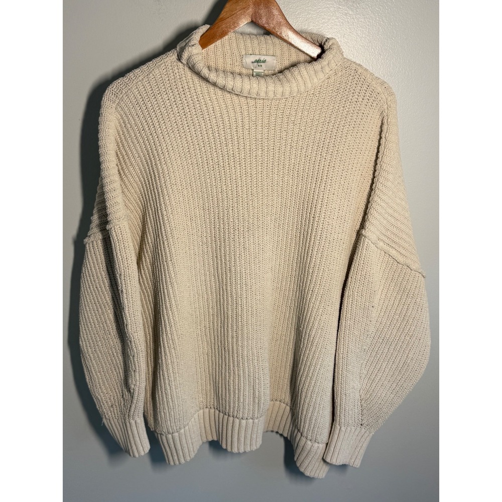Aerie Cream Oversized Mock Neck Shaker Stitch Sweater Cream Medium Pullover